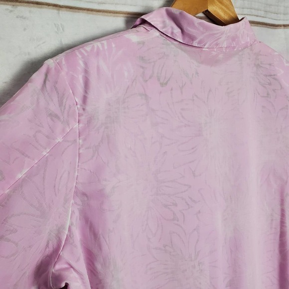 Vintage Blouse Womens Size 12 Floral Pink Button Up Sheer 3/4 Sleeve Casual - Picture 8 of 11